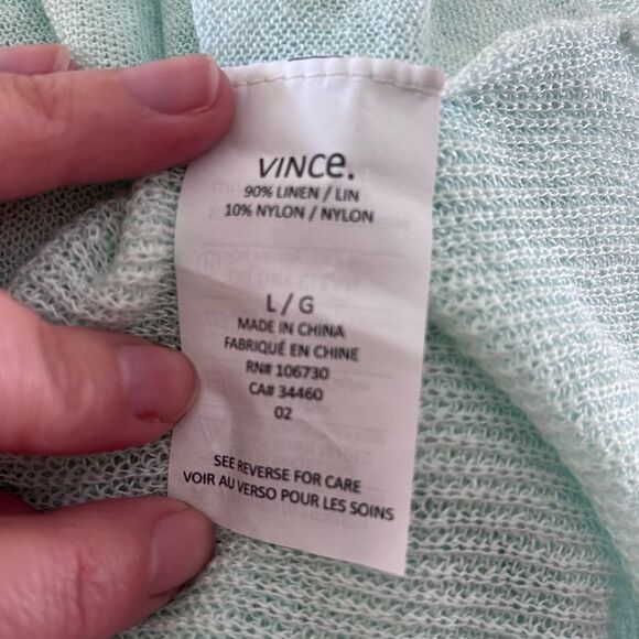 VINCE Pastel Aqua Blue Linen V-Neck Light weight Coastal Sweater - Large - Picture 2 of 11